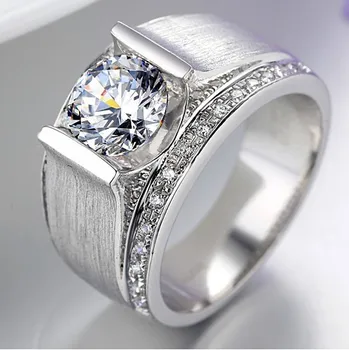 1 Karátos Tiszta 585 Arany Kerek Briliáns Szép Gyémánt Eljegyzési Gyűrűt Ember Romantikus Évforduló Ajándék Szilárd 14K Fehér Arany Gyűrű