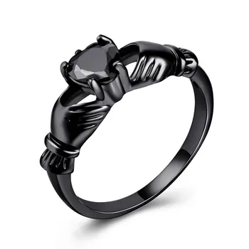 Huitan Punk Stílusú Fekete Szerelmes Szív Gyűrű, Világos CZ Ezüst Bevonatú Divat Ékszerek, Különleges Esküvői, Eljegyzési Gyűrűk, Nők