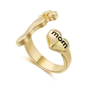 Divatos Gyűrű a Nők 2019 Rozsdamentes Acél Arany Zenekar Anya Design szerelem Lábnyomok Gyűrűk Divat, Női, Nyitott Gyűrű, ékszerek, Ajándék