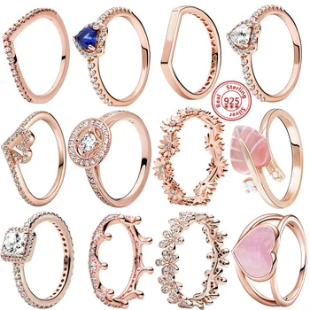 Gyűrűk Virág Levelei Szív, Csillogó Cirkon Rose Gold Pantaro Gyűrűk Nők Európai Ékszer Készítés