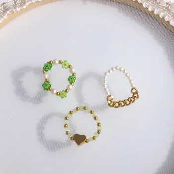 3 db Divat Kristály Gyöngyös Gyűrű Aranyos Minimalista Coloful Gyöngyök Geometriai Halmozott Jól Cseng a Nők Parti Ékszer Ajándék