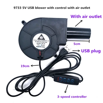 5V-os USB-9733 nagy légmennyiség turbina a levegő kilépő fúvó fa, tűz, tűzhely, grill tűzhely kis háztartási 9.7 cm-es elszívó ventilátor