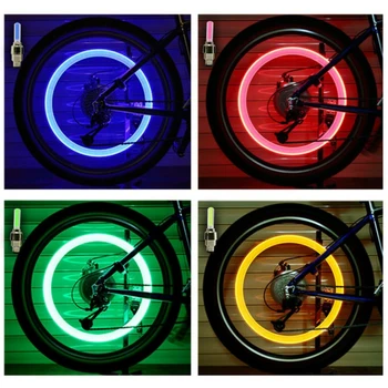 2db Neon Kerékpár Beszélt Fény Mini LED Kerékpár Lámpa MTB Kerék Gumiabroncs Fúvóka Szelep Sapka Lámpa Kerékpározás Figyelmeztetés Fej Hátsó Lámpa Alkatrész