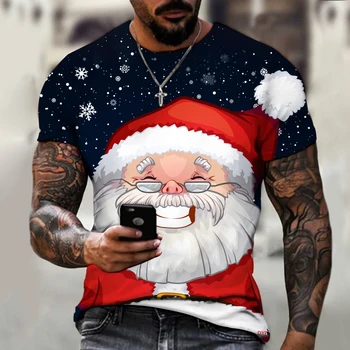 A férfiak 3D Nyomtatott póló, Karácsonyi Rajzfilm Nyomtatási Új Évet Divat Harajuku Magas Minőségű, Puha, Nagy Kerek Nyakú Póló