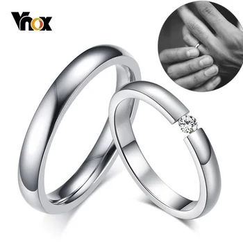 Vnox 3mm Vékony Rozsdamentes Acél Gyűrűk a Nők, a Férfiak Soha nem Halványul Eljegyzési Zenekarok CZ Kő Szoliter Gyűrű