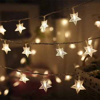 1,5 M-ig 10 LED-es Csillagos String LED Lámpák tündérfény Karácsonyi Esküvői dekorációs Fények elemes garland fények