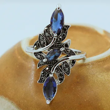 Új Érkezés Vintage Kék Strasszos Ág Gyűrűk Nők Antik Ezüst Színű, Üreges Kristály Nagy Gyűrű, Esküvői Parti Ékszer Ajándék