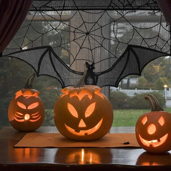 1db Halloween lámpaernyőt Kandalló Fedezze Decora Fekete Csipke Pókhálót Bat Sál Takarja Ajtón Lógó Függönyök Halloween-Kellékek