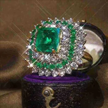 Milangirl Luxus Intarziás Egyengetni Eljegyzési Gyűrűk Zöld Cirkon Nők Gyűrű, Nagy Tér Kő, Kristály Valentin