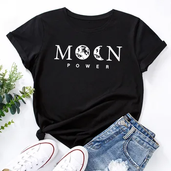 A Hold Ereje Nyomtatás Póló Női Rövid Ujjú O Nyak, Laza Tshirt Nyári Nők Okozati Póló Maximum Camisetas Mujer