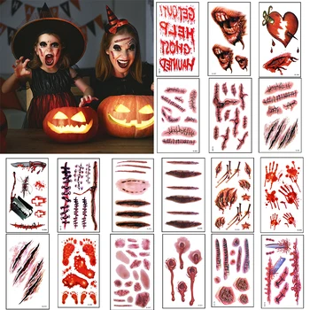 Halloween Party Dekor Világító Tetoválás Matrica Horror Reális Vér Heg Terror Szellem Bat Minta Test Matrica Gyerekeknek Ajándék