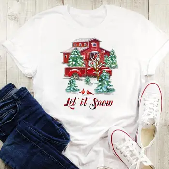 A Nők Grafikus Hó Idő Szép Téli Csinos Rövid Ujjú Boldog Karácsonyt Nyomtatás Felsők Pólók Ruházat, Női Póló, T-Shirt