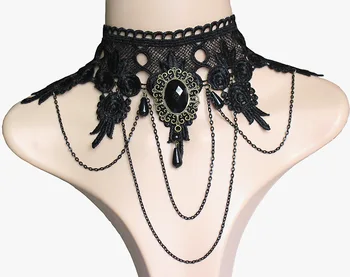 Új Divat eltúlzott csipke nyaklánc fekete gyöngyszem külkereskedelmi nyakörvek faragott akril varázsa nők esküvői ékszerek hamis gallér