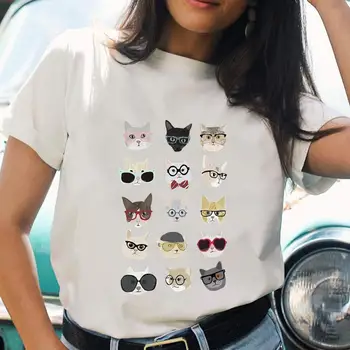 A Nők Rajzfilm Macska Vicces Szerelem Új Aranyos Aranyos T Felső Póló Rendszeres Hölgyek Print Női Grafikus Divat Tee Rövid Ujjú T-Shirt
