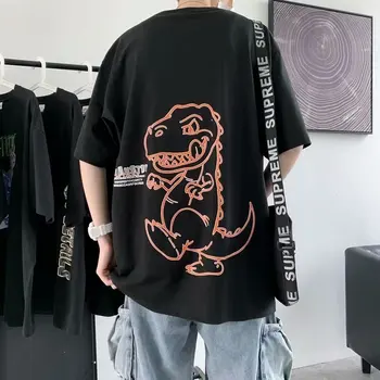 2021 Férfi Pamut póló koreai Divat Streetwear Férfiak Hip-Hop Nyomtatott Rövid Ujjú Harajuku Ing O nyakú Fehér póló