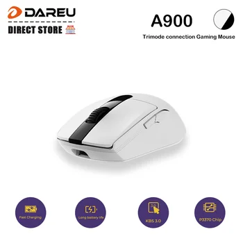 Dareu A900 Tri-mode Kapcsolat 2.4 G BT5.1 Vezetékes Gaming Mouse A Gyors Charing 500mAh Beépített Li-Akkumulátor KBS 3.0 Chip PAW3370
