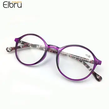 Elbru Olvasó Szemüveg Retro Lila Kerek Nyomtatás Keret Presbyopic Szemüveg Ultrakönnyű Nők Olvasó Szemüveg Dioptria +1to+4 Unisex