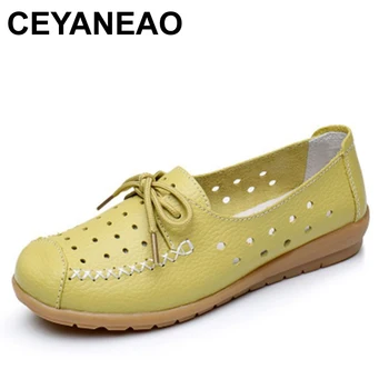 CEYANEAO Nő Valódi Bőr Cipő Női Lakások Divat Kényelmes Cipő Női Puha alsó Munka cipő, Női Cipő