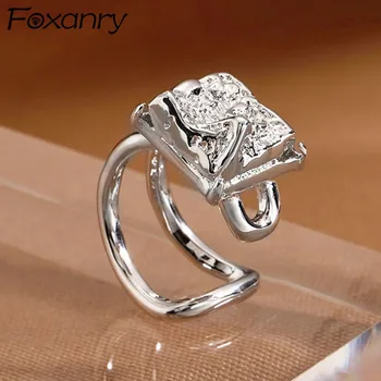 FOXANRY 925 Sterling Ezüst Nyílt Gyűrűk a Nők számára Új, Divatos, Elegáns, Hangulatos Szüreti Szabálytalan Szerkezetű, Geometriai Parti Ékszer