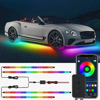 Autó Underbody Neon Fények Flexibilis LED Szalag Lámpa Autó Underglow Lámpa APP Ellenőrzés Folyik RGB Környezeti levegőbe Lámpa