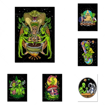 Földönkívüli füvezés vászon poszter-hippi pár fali dekoráció-pszichedelikus ünnep művészi nyomatok szobás kender dekoráció