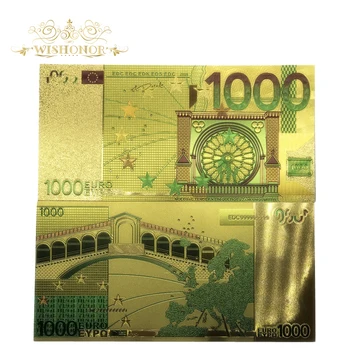 10db/sok Színes Eurobankjegyek 1000 EUR Arany lévő Bankjegyek 24 KARÁTOS Aranyozott Hamis Papír Pénz Gyűjtemény