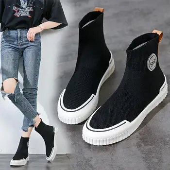 Zokni, cipő, női őszi-téli 2020-as új fekete Gao Bang cipők női vad szőtt elasztikus magas szárú zokni, cipő