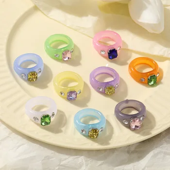 Retro Erdő Gyanta Gyűrű Kreatív Egyszerű Divat Temperamentum színes Lady Gyűrűk Ékszerek 2021 Új