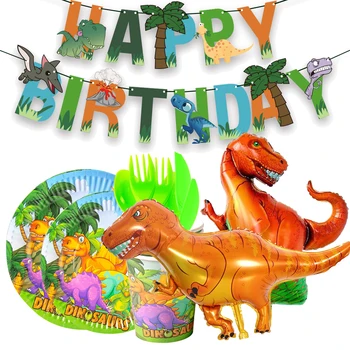 Dino Szülinapi Banner Dispossable Tabelware Meghatározott Dinoszaurusz Héliumos Fólia Lufi Születésnapi Party Kellékek Safari Dzsungel Fél Fovors