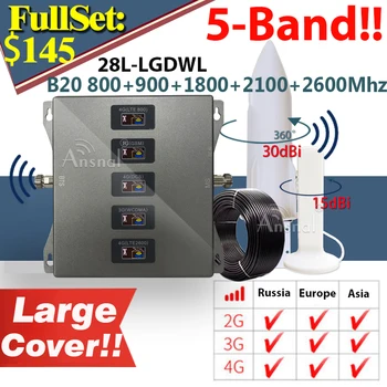 Új!! Öt-Zenekar B20 800/900/1800/2100/2600 Mobiltelefon 4G Cellular Erősítő GSM Átjátszó 2G3G4G MobilePhones 5G jelerősítő