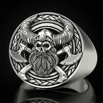A Viking Férfiak a Koponya Gyűrű Skandináv Mitológia Retro Kettős Balta Koponya Domináns Férfi Gyűrű, Ékszerek Bankett