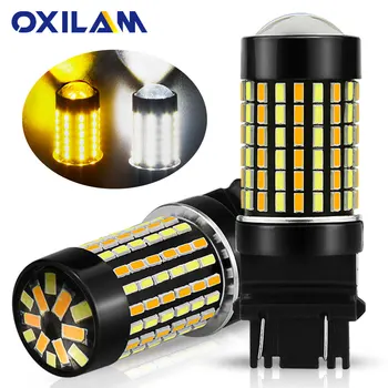 OXILAM 2x 3157 LED kétszínű Izzó Hullámvasútja Amber indexet Lámpa Fehér 6000K Nappali menetjelző Fény T25 P27/7W LED Autó Világítás