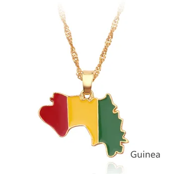 Arany Ketting Guinea Térkép & Zászló Medál Nyaklánc a Nők, Lányok Térkép Ékszerek Bijoux Femme Collares De Moda