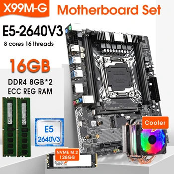 X99M-G alaplap LGA2011-3 E5 2640 kódszámú v3 PROCESSZOR 2db x 8GB = 16GB DDR3 2133Mhz REG ECC Memória Beállítása kombók 128GB M. 2 SSD HŰTŐ