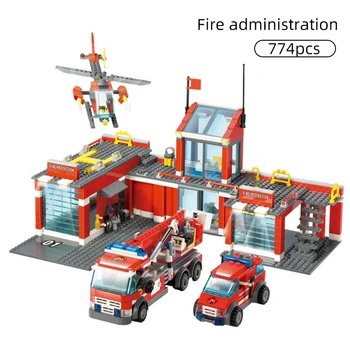 Építőkövei Városi tűzoltóság Modell 774pcs Karácsonyi Ajándékok Építési Tűzoltó ember Teherautó Felvilágosítani Tégla Játékok Gyerekeknek
