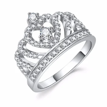 FDLK Divat Ezüst Színű Gyűrű Kristály Szív Gyűrű Női Korona Cirkon Gyűrű Ékszer Női Eljegyzési Buli, Nagykereskedelmi
