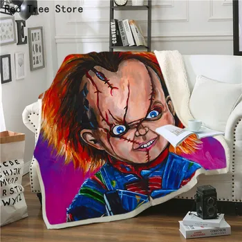 Horror Film Design Gyerek Játék Karakter Chucky 3d Takaró Gótikus Sherpa Gyapjú Hordozható Dobja Fedezze Mikroszálas 150*200 Méret