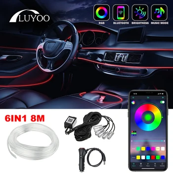 Luyoo 5IN1 Neon LED Autó Belső Környezeti Fény App Zene Vezérlő RGB Szalag Optikai EL Drót Auto Légkör Dekoratív Lámpa