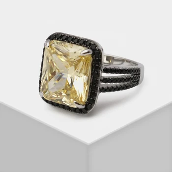 Amorita Boutique 925 Sterling Ezüst Párnát Vágott Citrin Drágakő Gyűrű Cirkon Jubileumi Esküvő, Esküvői Gyűrű