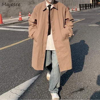 A férfiak Árok Alkalmi Vintage Kapcsolja le a Gallér Japaneses Stílus Széldzseki Szilárd Napi Összes mérkőzés Diákok Ulzzang Streetwear S-3XL