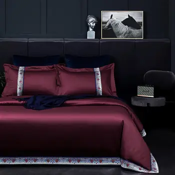 2020 Varázslatos vörös ágyneműgarnitúra Luxus hotel/home Bed Set 100S Nagy sűrűségű szövet Ágynemű Tiszta, Fényes ágynemű paplanhuzat