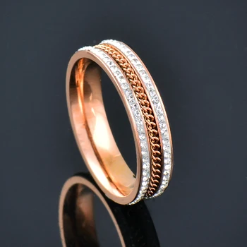 SINLEERY Klasszikus Rozsdamentes Acél Gyűrűk Nők Cirkónia Rose Gold Színű Lánc, Gyűrű Az ujjra Fél ékszerek JZ200 SSP
