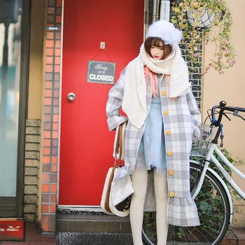 Őszi Téli Női kabát, Gyapjú ruhát, Aranyos Hableány Kockás gyapjú kabát Preppy stílus Laza manteau femme hiver 2020