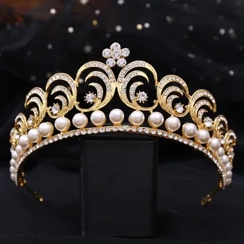 DIEZI Divat Luxus Királynő Hercegnő Strasszos Kristály Korona Menyasszony Fejdísz Esküvői koreai Gyöngy, Fejdísz, Haj, Ékszerek, Kiegészítők