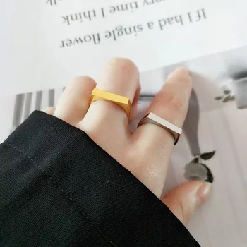 Ezüst Bevonatú Nyitó Gyűrűk koreai Egyszerű Geometriai Téglalap Kézzel készített Ékszerek, Esküvői Kiegészítők, Női Ajándék Dropshipping