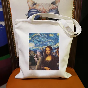 Top-Art Van Gogh Mona Lisa Festmény Női Táska Divat Harajuku Váll Vászon Táska Szépség Lány Hátizsák, Táska Alkalmi Pénztárca