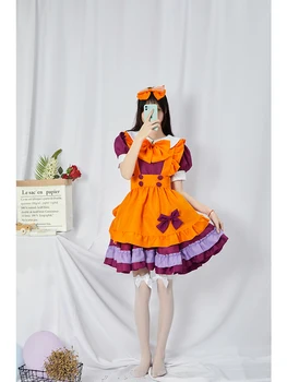 Japán Anime Szobalány Éttermi Munka Jelmez Cosplay Narancs Aranyos Loli Lolita Hercegnő Ruha