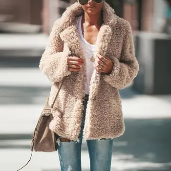 Kabát, Női Kabát 2022 Őszi Téli Meleg Plüss Hajtóka Egyszínű Kabát Női Kardigán Hosszú Ujjú Alkalmi Kabát Női Plus Size