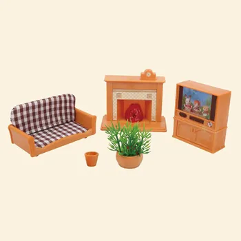 Mini valódi nappali bútor szövet Kanapé, kandalló, TV Cserepes növények modell miniatűr kabinet meghatározott Kiegészítő, játék, gyerek(nem baba)