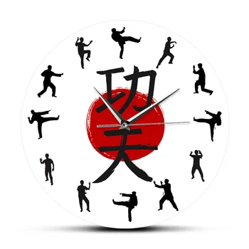 Kung Fu falióra Kínai Kalligráfia Harcművészet Gong Fu lakberendezés Sport Szoba, Fitness terem Lóg Fali Óra Néma Mozgalom